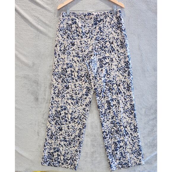 J. Jill Pants - J. Jill Navy Blue Tie Dye Linen Blend Wide Leg Trousers Size 10 Coastal Business